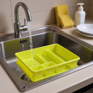 Scolapiatti quadrato in plastica impilabile con vassoio di drenaggio per lavello da cucina - Product Image 3