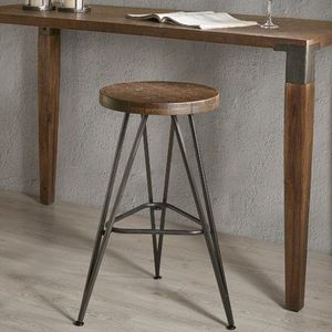 Taburete Rústico de Madera y Hierro, Ideal para la Isla de la Cocina o la Barra, con Base de Hierro Resistente - Product Image 4