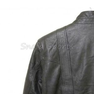 Veste de moto en cuir classique rétro noire sur mesure avec logo OEM, veste en cuir de course pour hommes - Product Image 6