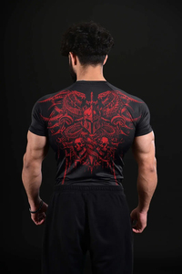 Camiseta Deportiva de Manga Corta Negra para Hombre con Estampado de Dragón Rojo UPF50+ Anti-UV Transpirable de Secado Rápido para Surf y Deportes - Product Image 4
