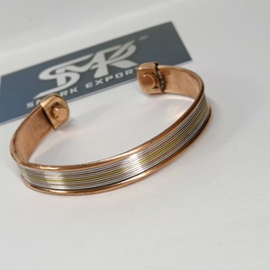 Premium Metal Craft Magnetic Copper <b>Cuff</b> Bangle Multi Line <b>Silver</b> Gold Strips Adjustable Open <b>Bracelet</b> Handmade Lightweight - Product Image 1