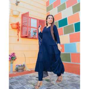 Ensemble de costume bleu égyptien XS avec dupatta en tissu crêpe Gotta Jaal - Product Image 4