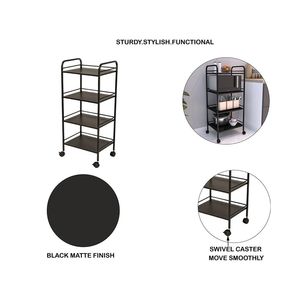4 Tier Metal Rolling Cart with Wheels | Multipurpose Storage <b>Trolley</b> for Kitchen, Bathroom, Home & Office (Black) - Product Image 2