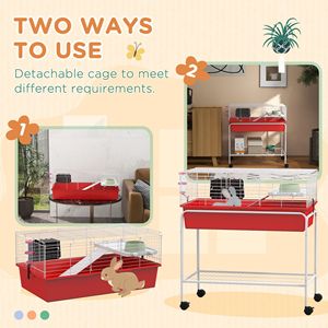 Gabbia Rossa a Due Piani per Piccoli Animali 84 cm x 47 cm x 89 cm con Supporto Rimovibile, Ripiano e Ruote - Habitat per Animali Domestici - Product Image 3