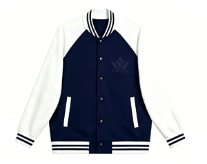 Chaqueta Varsity Negra y Blanca Personalizada para Hombre, Corte Regular, Cuello Camisero, Cierre de Botón, Prenda Exterior Casual de Primavera, Impermeable por Delante - Product Image 2