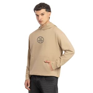 Sweat à capuche brodé pour homme, coupe classique, couleur beige, décontracté, manches longues, en mélange de coton, style streetwear, OEM ODM - Product Image 4