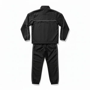 Styliro Custom Reflective <b>Windbreaker</b> Set - Premium <b>Black</b> Streetwear with White Piping - Product Image 5