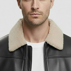 Chaqueta Bomber de Aviador de Piel de Oveja Genuina para Hombre, Chaqueta de Invierno Azul, Chaqueta de Cuero Genuino Personalizada para Hombre - Product Image 4