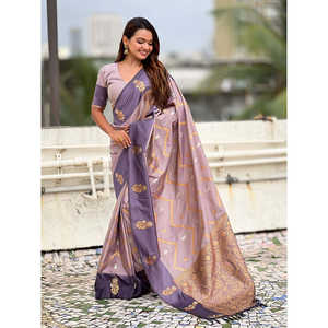 Elite Weaves Lavender Soft Silk Dusty Concept Zig Zag Zari Woven Saree Elegant <b>Club</b> <b>Dresses</b> - Product Image 1
