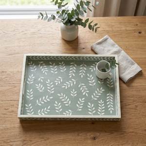 Plateau de service rectangulaire en os incrusté fait main, design Art Déco pour la décoration de la maison et le service des aliments |   Idée de cadeau élégante en provenance d'Inde - Product Image 1