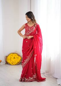Nouveau Saree HENIXA CREATION en Georgette de Soie Havy Fendy avec Broderie de Fil et Sequins, Coupe Slim, Idéal pour Fêtes et Mariages - Product Image 4
