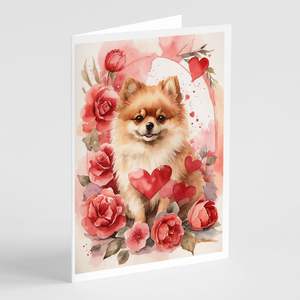Whimsical A7 Size 5x7 Blank <b>Note</b> <b>Cards</b> Pomeranian Valentine Roses Pack of 8 with Envelopes <b>Greeting</b> <b>Cards</b> - Product Image 1