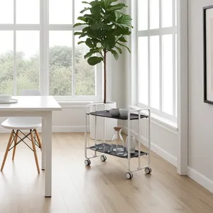 Chariot utilitaire multifonctionnel en métal fait main de qualité export, au design industriel contemporain, avec étagères spacieuses et robustes - Product Image 5