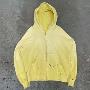 Sudadera con capucha de felpa francesa de algodón teñido por inmersión en amarillo, rosa y azul, estilo vintage, extragrande, de alto gramaje, con efecto descolorido por el sol, 450 g/m², en blanco, con lavado ácido. - Product Image 3