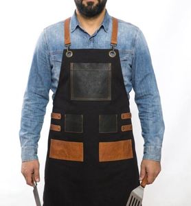 Tablier de travail en toile robuste noire avec poches - Product Image 1