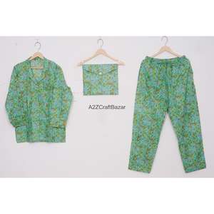 Conjunto de Pijama de Manga Larga 100% Algodón Transpirable con Cintura Elástica y Estampado Floral, Suave y Liso para Mujer, Todas las Temporadas - Product Image 1