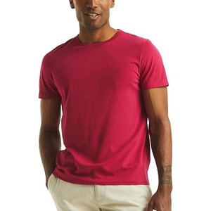 T-shirt à manches courtes pour homme en coton premium rouge cerise, coupe ajustée, col rond, décontracté, doux et respirant - Product Image 1
