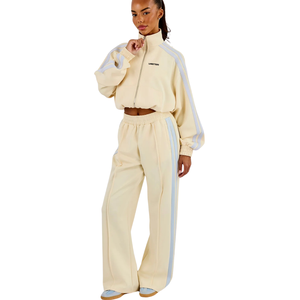 Conjunto Deportivo Corto para Mujer con Cierre Completo, Cuello Alto, Top con Franja Lateral en Contraste, Pantalones Anchos con Cintura Elástica, Atuendo Casual de 2 Piezas - Product Image 5