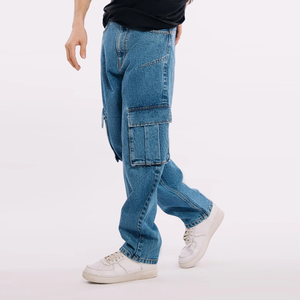 Pantalones de mezclilla de algodón para hombre, estilo boyfriend, teñido liso, otoño, oscuros, casuales, holgados, transpirables, ligeros, a la moda - Product Image 4
