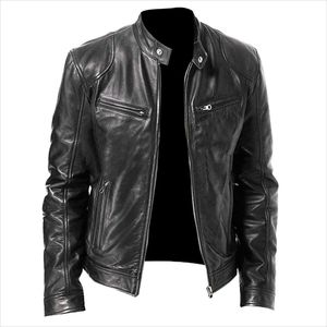 Veste en cuir noir coupe slim coupe-vent de haute qualité pour motards classiques, en PU, pour hommes - Product Image 4