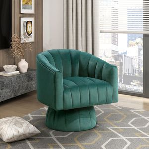 Poltrona in Velluto Verde Scuro per Soggiorno Moderno di Lusso, Comoda Poltrona Girevole con Schienale a Botte - Product Image 1