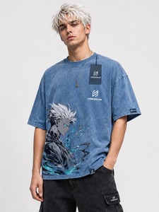 Camiseta Personalizada de Estilo Urbano con Hombros Caídos, Corte Cuadrado, Lavado Ácido, Tejido de Punto, 100% Algodón, Transpirable, Ecológica, de Secado Rápido y Alta Calidad para Hombre - Product Image 1