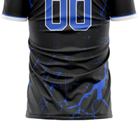 Blau-Schwarzes Kontrast-Fußballtrikot mit Sublimationsdruck, Günstig, Anpassbar, Kurzärmliges Fan-Trikot