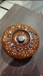 Handcrafted Wooden Spice <b>Box</b> Masala Dabba with 7 Containers Floral Inlay Lid Kitchen Storage Organizer Rustic Gift Set - Product Image 2