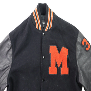 <b>Men</b> Varsity <b>Jacket</b> Slim Fit College VTG 90s USA L 46 Black Orange Wool Varsity High School Letterman Bomber <b>Jacket</b> - Product Image 6