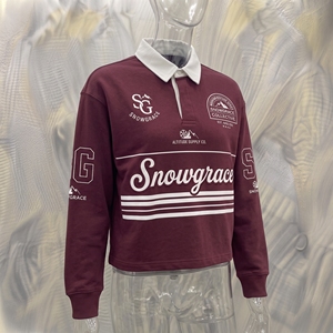 Chemise en jersey unisexe Snowgrace à manches courtes, col en V rayé, coupe décontractée, toutes saisons, respirante, en polyester, broderie - Product Image 2