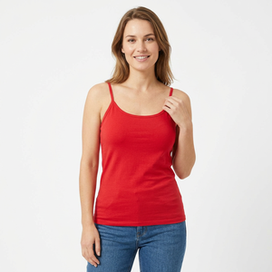 Camiseta sin mangas roja para mujer, cuello redondo, blusa informal sin mangas, tirantes, ajuste holgado, para superponer, de secado rápido, tejida - Product Image 1