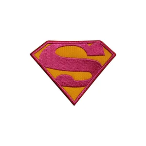 Parche Bordado con el Logotipo de Superman, Termoadhesivo, de Alta Calidad, Ecológico, Decoración de Tela Rosa y Amarilla - Product Image 1