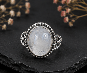 Natural Rainbow <b>Moonstone</b> <b>Ring</b> 925 Sterling Silver Handmade Oval Gemstone <b>Ring</b> Boho Vintage Jewelry for Women - Product Image 1