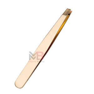 Pince à épiler de luxe élégante et précise en acier inoxydable plaqué or rose, à pointe inclinée, pour sourcils, avec revêtement coloré, marque privée professionnelle - Product Image 2