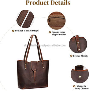 Bolso de mano informal de cuero genuino de estilo minimalista Vintage elegante para mujer logotipo personalizado duradero para uso diario playa verano abierto - Product Image 6