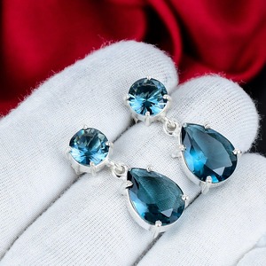 Indicolite Gemstone Drop <b>Earrings</b> 925 Sterling Silver Handmade Pear Cut Dangle Elegant Fine Jewelry Gift Women RUHAN GEMS - Product Image 5