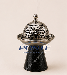 Trending Luxury Handcrafted Black Marble and Metal Incense Burner Elegant Bakhoor Mubkhar for Ramadan <b>Decorations</b> Home Fragrance - Product Image 3