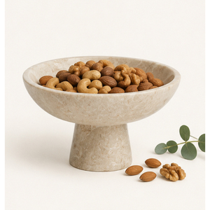 Vente en gros de bols sur piédestal en marbre beige naturel de luxe, bol à fruits moderne sur pied en pierre pour centre de table, décoration intérieure - Product Image 4