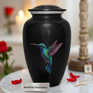 Urnas de Cremación de Aluminio Negro con Diseño de Colibrí para Cenizas Humanas, Urna Conmemorativa para Adultos con Tapa Roscada Segura, Frascos Decorativos para Funerales - Product Image 4