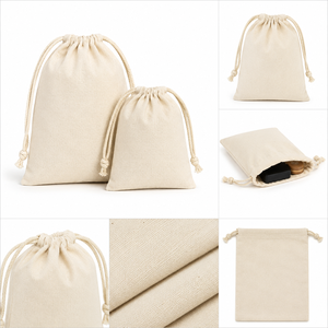 Custom Recyclable Cotton Muslin <b>Drawstring</b> Gift Bag Screen Printed Logo Branding Reusable Shopping Packaging <b>Pouch</b> Different - Product Image 1