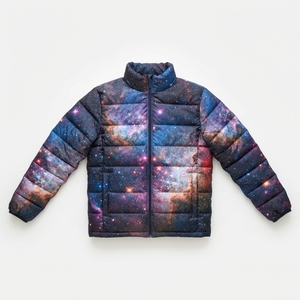 Chaqueta Acolchada Unisex con Estampado de Galaxia, Cuello Alto, Cierre de Cremallera, Resistente al Viento, Informal de Invierno, Relleno Grueso de Poliéster, Largo Regular - Product Image 1