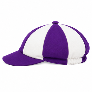 Customized <b>Purple</b> White 8 Panel Adjustable Wool Felt Cricket Cap Vintage Baggy Soft 3D Embroidery School Uniform Tournament Team - Product Image 3