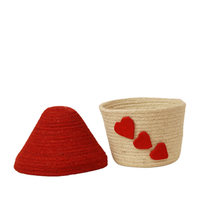 Caja de Almacenamiento Decorativa Hecha a Mano con Forma de Hongo, Ecológica, de Yute, con Tapa Roja y Aplique de Corazón - Product Image 4