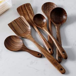 Juego de cucharas de cocina de madera hechas a mano con espátula, cuchara volteadora, cuchara para servir y cuchara para cocinar, herramientas para preparar alimentos - Product Image 1