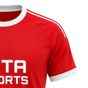 เสื้อฟุตบอลสีแดงขาวสำหรับผู้ชายแขนสั้นเสื้อฟุตบอลน้ำหนักเบาชุดทีมกีฬาชุดกีฬาระบายอากาศได้ดี - Product Image 4