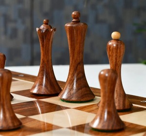 Pièces d'échecs minimalistes de style soviétique en bois de Sheesham et de buis – Ensemble de tournoi avec hauteur de roi de 3,7 cm au meilleur prix - Product Image 1