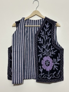 Handmade 100% Cotton Velvet Breathable Vintage Boho Unisex Ethnic Sleeveless Floral Embroidery Open Front Indian All Season <b>Vest</b> - Product Image 3