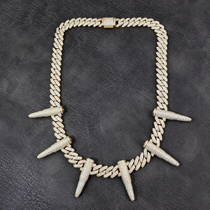 Mens Moissanite 925 <b>Silver</b> Cuban Link Chain Necklace Iced Spike Dagger Pendant Luxury Statement <b>Jewellery</b> Fashion Style Bold - Product Image 2