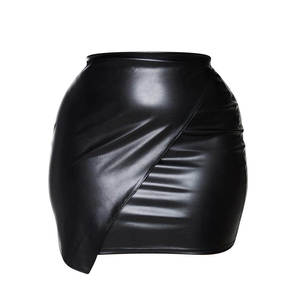 Women's High Waist Slanted Zipper Shiny Genuine Leather Mini Skirt Black Hot <b>Tight</b> Sexy Short Festival - Product Image 6
