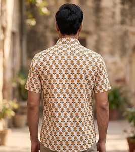 เสื้อเชิ้ตผ้าฝ้ายลายดอกไม้ผู้ชายแขนสั้นคอปกติดกระดุมสวมใส่สบายๆในฤดูร้อนเสื้อเชิ้ตพิมพ์ลายน้ำหนักเบา - Product Image 5